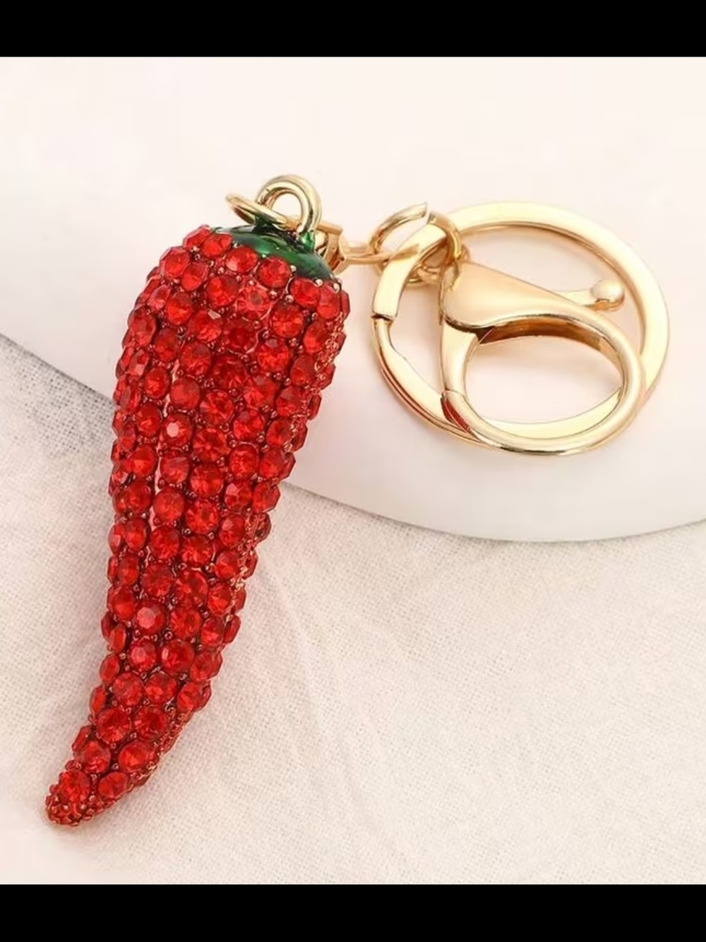 Red Crystal Chili Pepper Keychain Charm - Unbranded